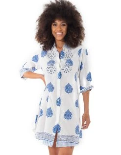 Iconique Romina Beach Shirt Dress - White And Blue 7 Iconique Romina Beach Shirt Dress - White And Blue -Pitusa Shop IC23 063 Close