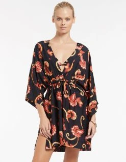 Jets Silk Road Wide Sleeve Kaftan - Black