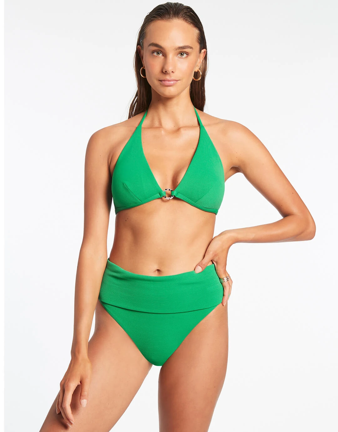 Jets Isla Rib Halter Bikini Top - Green 2 Jets Isla Rib Halter Bikini Top - Green - Image 2