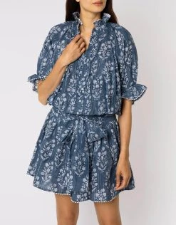 Juliet Dunn Small Flower Block Print Blouson Dress - Midnight