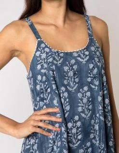 Juliet Dunn Small Flower Block Print Swing Dress - Midnight -Pitusa Shop JD6022 INDIGO 4