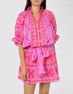 Juliet Dunn Mosaic Blouson Dress With Mirror Embroidery - Orchid