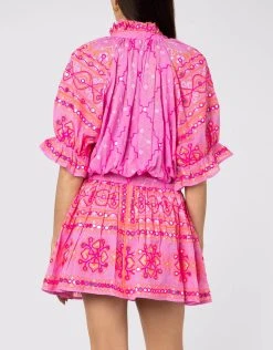 Juliet Dunn Mosaic Blouson Dress With Mirror Embroidery - Orchid -Pitusa Shop JD6082 ORCHID 2 Cropped