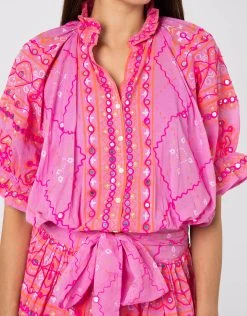 Juliet Dunn Mosaic Blouson Dress With Mirror Embroidery - Orchid -Pitusa Shop JD6082 ORCHID 4