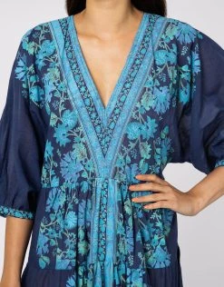 Juliet Dunn Rose Border Print V-Neck Maxi Dress - Indigo 8 Juliet Dunn Rose Border Print V-Neck Maxi Dress - Indigo -Pitusa Shop JD6097 INDIGO 4