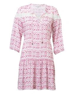Heidi Klein Penida Mini Tunic Dress - Pink And White