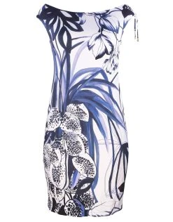 ROIDAL Blue Palm Dress - Blue And White