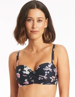 Sea Level Martini Twist Bandeau Bikini Top - Black