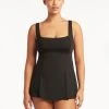 Sea Level Essentials Square Neck Swim Dress - Black
