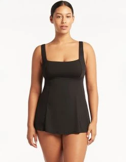Sea Level Essentials Square Neck Swim Dress - Black