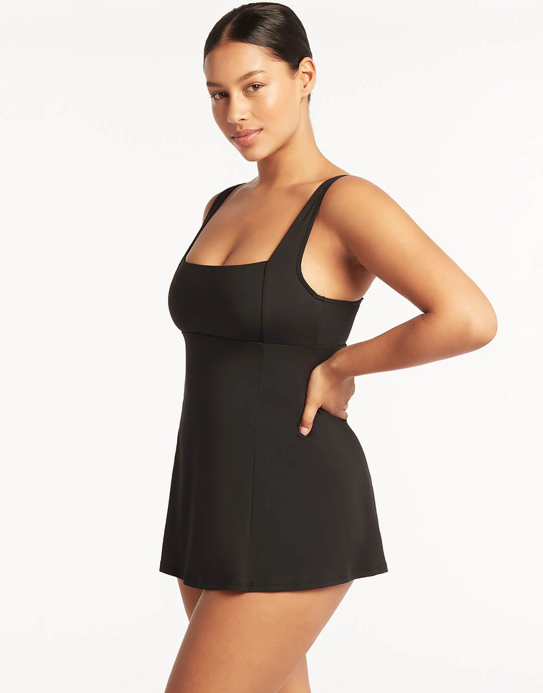 Sea Level Essentials Square Neck Swim Dress - Black 2 Sea Level Essentials Square Neck Swim Dress - Black - Image 2
