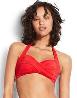 Seafolly Collective Twist Soft Cup Halter Bikini Top - Chilli Red