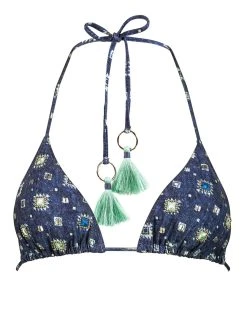 Watercult Denim Cues Tassel Tri Bikini Top