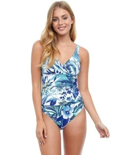 Gottex Profile Escape In Bali V Neck Swimsuit - White/Blue