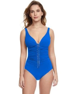 Gottex Profile Twist D Cup Plunge V Neck Swimsuit - Royal Blue