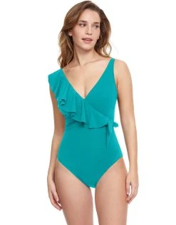 Gottex Profile Tutti Frutti Ruffle Surplice Swimsuit - Jade