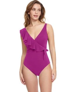 Gottex Profile Tutti Frutti Ruffle Surplice Swimsuit - Warm Violet