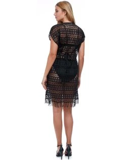 Gottex Profile Tutti Frutti Crochet Plunge V Neck Dress - Black -Pitusa Shop XTT3024 001 B