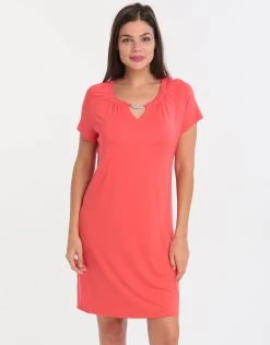 Charmor Necklace Detail Dress - Red