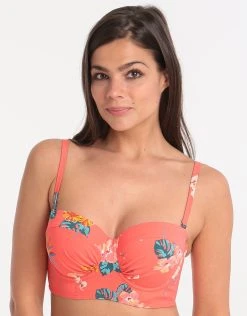 Lepel London Tropical Moulded Longline Bikini Top - Malibu Red